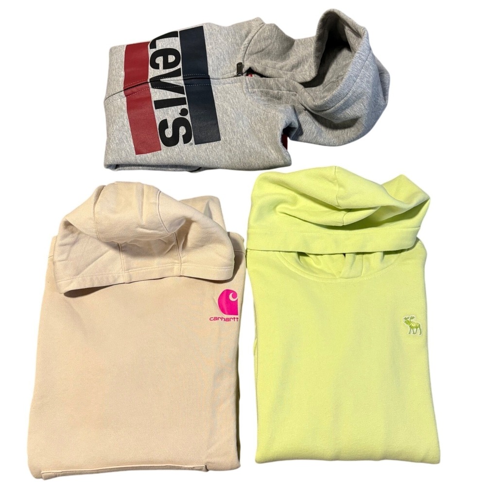 Lot 3 Hoodie Boys M 10 Carhartt Abercrombie Kids Levi's Fleece Lined Logo Bundle